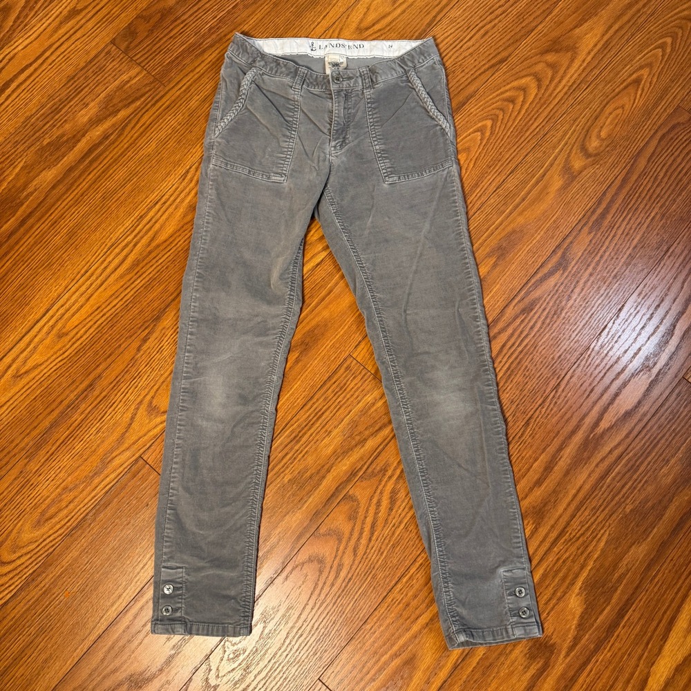 Lands End Girls Gray Corduroy Stretch Pants Adjustable Waist Size 14 407984